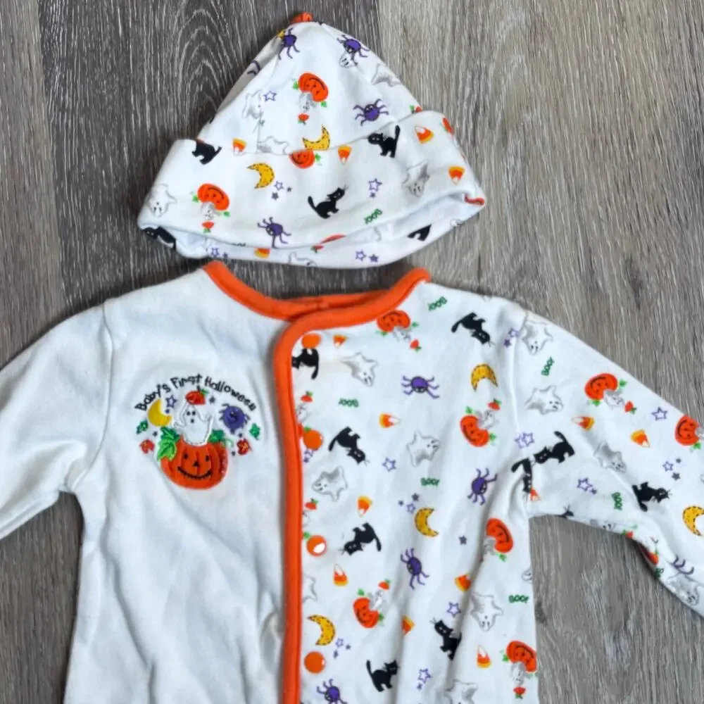 2pc set Miniwear Baby's First Halloween Snap Romper + Hat 3-6M New